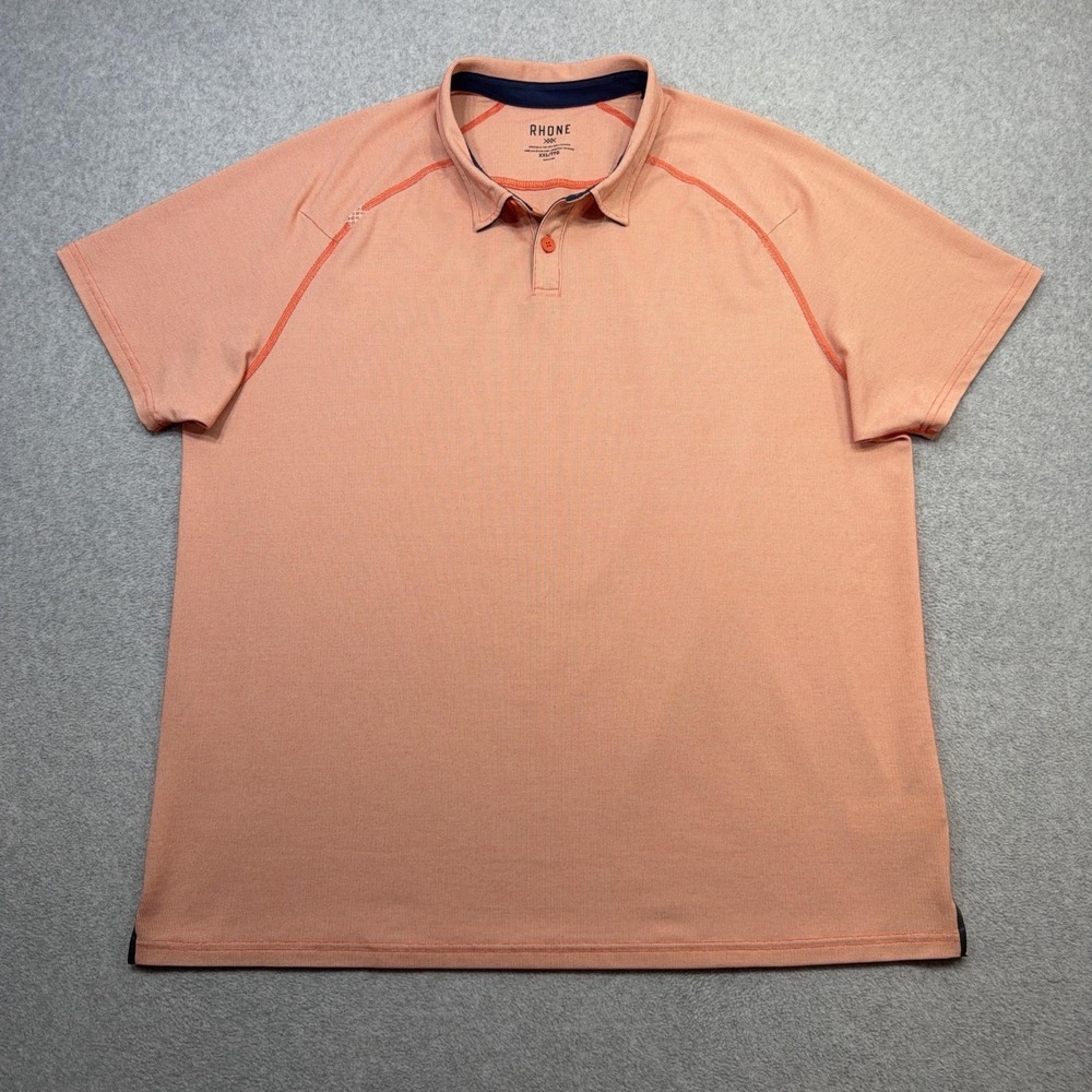 Rhone Delta Pique Polo Shirt Mens XXL Orange Micro Stripe Performance Golf